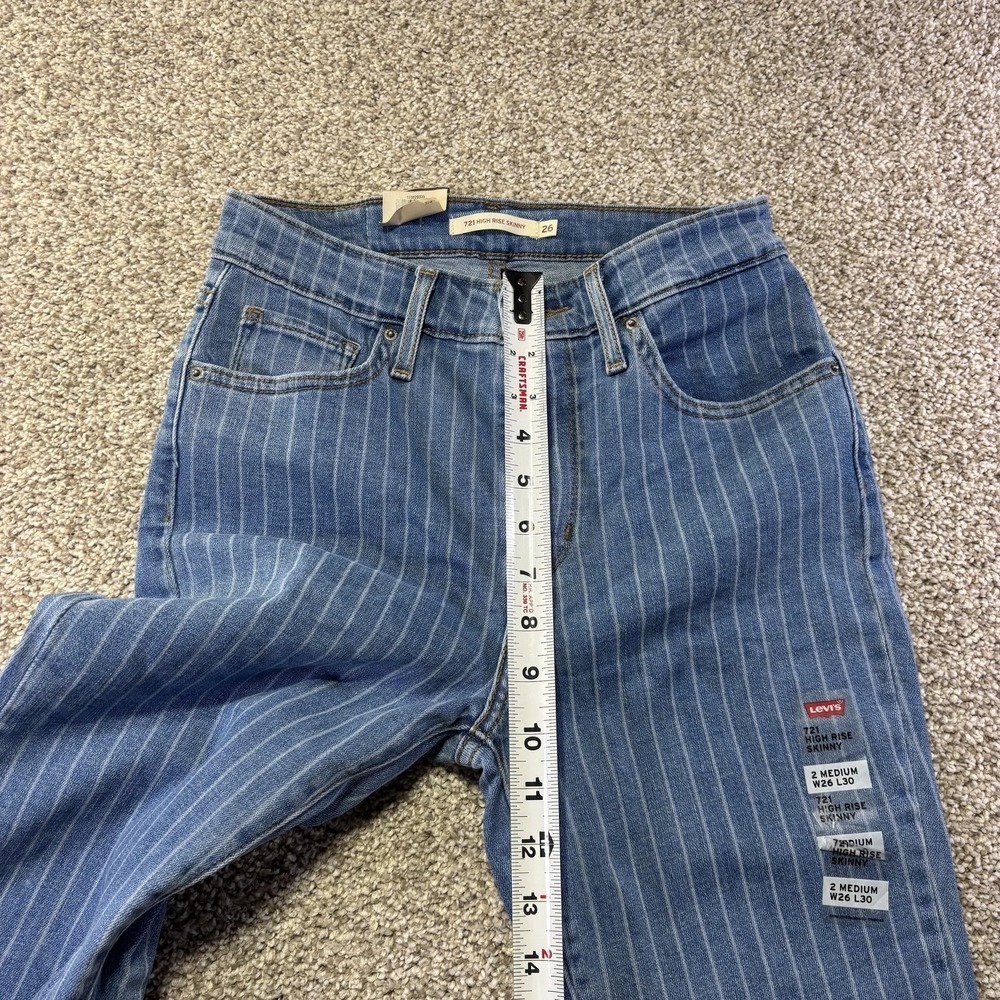 Levis 721 High Rise Skinny Jeans Womens 2 Medium Blue Pinstripe W26 L30 Denim - Picture 9 of 15